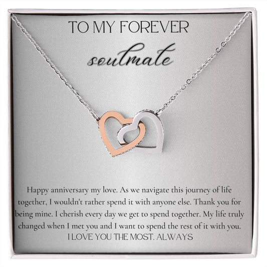 Anniversary Interlocking Heart Necklace with Message Card