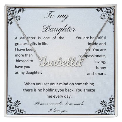 Daughter name necklace with message card