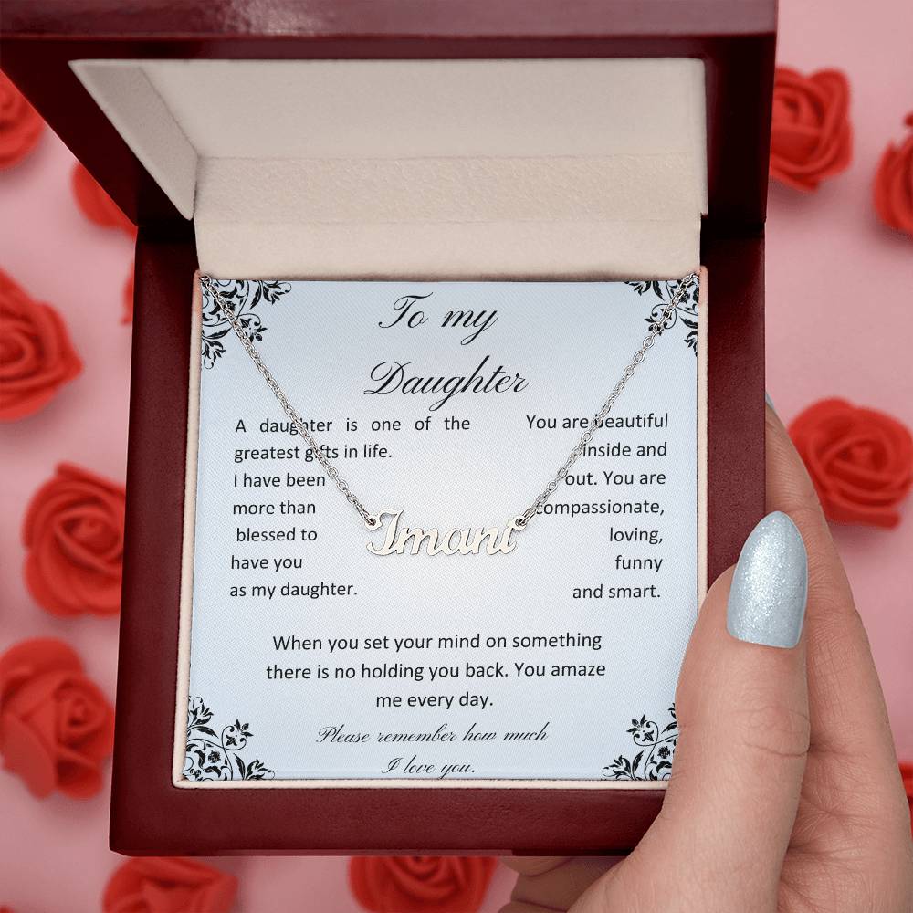 Daughter name necklace with message card